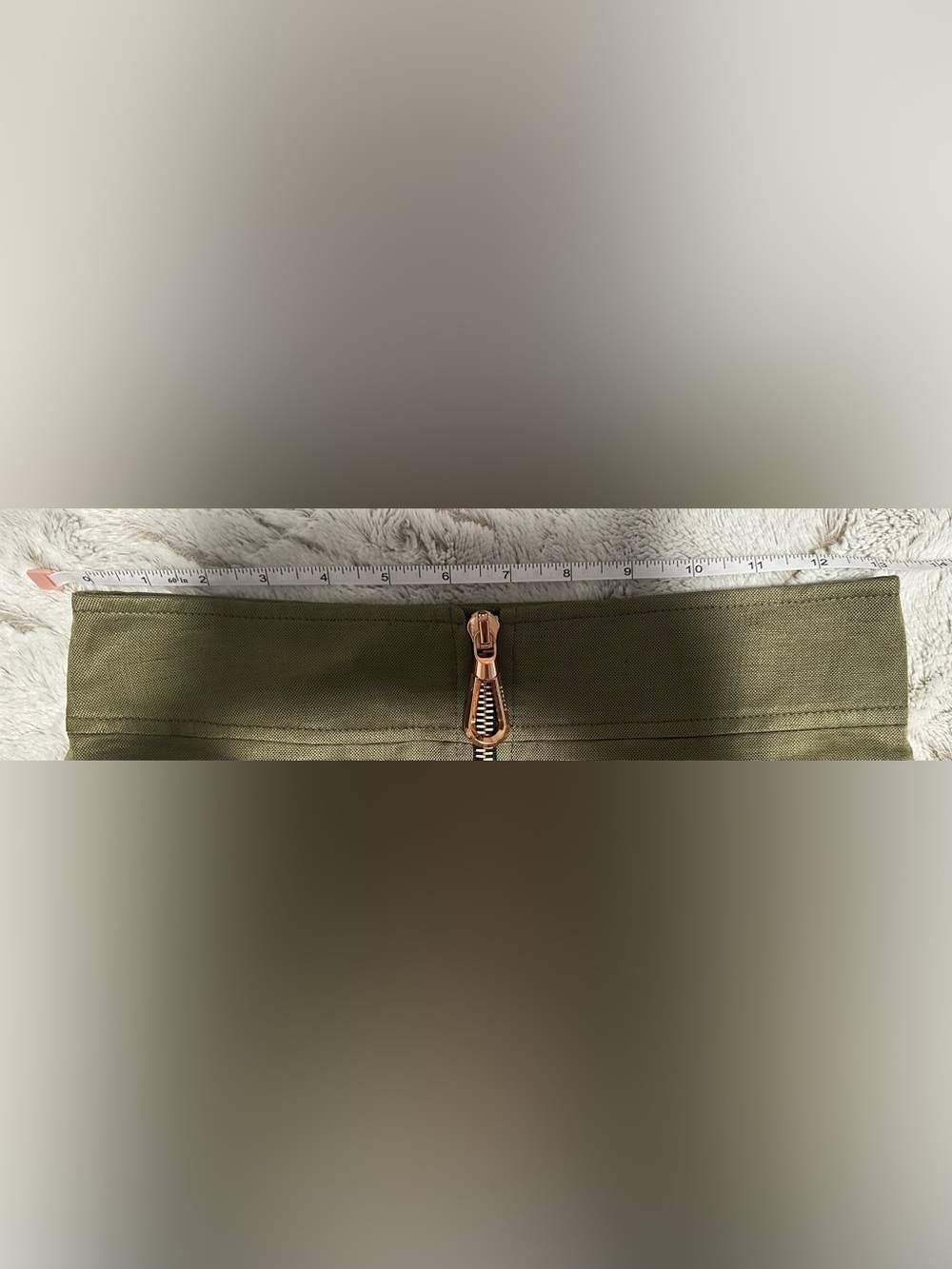 Sandro Paris Olive Green Mini Skirt with Front Rose Gold Zipper Size Small - Picture 9 of 14